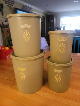 Vintage Tupperware Green Servalier Canisters Set Of 4 W/lids Made In Usa