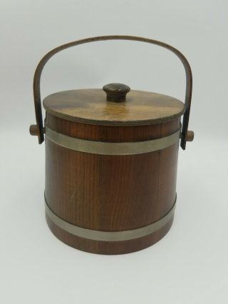Vintage Putney Vermont Basketville Wooden Ice Bucket W/handle,  Liner,  & Lid