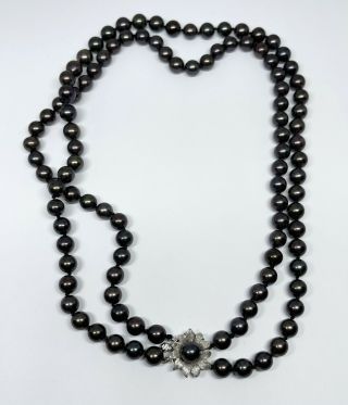 Vintage 14k White Gold Black Pearl Double Strand Necklace