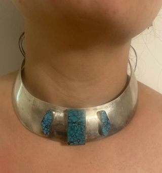 Large Rare Vintage Carol Felley? 1991 Sterling Silver Turquoise Collar Necklace