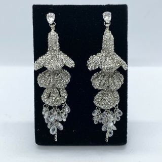 Siman Tu Earrings Swarovski Crystal 3 Tier Chandelier Dangle Pave Post Earrings
