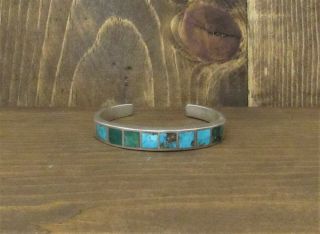 Vintage Turquoise Inlay Sterling Silver Cuff Bracelet