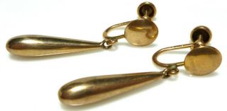 Victorian 10k Yellow Gold Dangle Drop Womens Old Screwback Earrings Pair Set