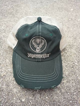Jagermeister Hat Green Embroidered Mesh Trucker Snap Back Cap Cotton Distressed