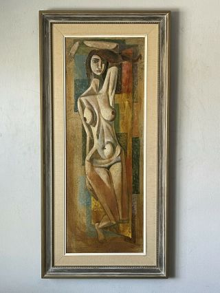 Leon D’usseau Cubist Nude Oil Painting - Mid Century Modern Cubism Vintage 1950s