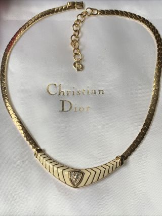 Vintage Christian Dior Bijoux Enamel Gold Coloured Chain Necklace