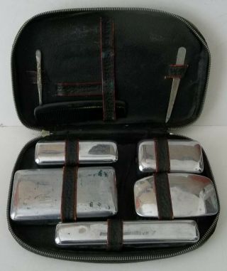 Vintage Unbranded Grooming Toiletry Dopp Kit Zipper Leather Case