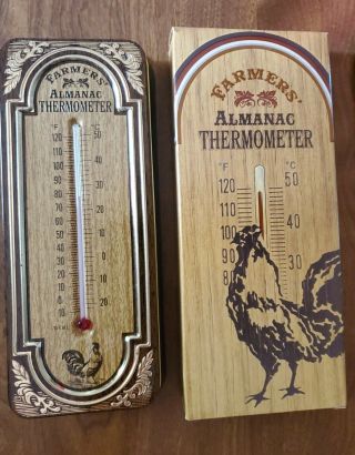 Vintage Farmers’ Almanac Embossed Metal Rooster Thermometer Decor Item Nib