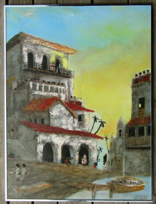 Listed Robert Farrington Impressionist Mexican Villa View Large Oil Painting Nr