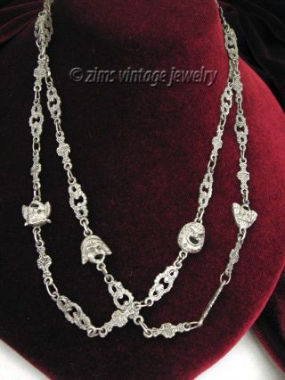 Vintage Italian Peruzzi 800 Silver Gothic Gargoyle Long Chain Necklace Unsigned