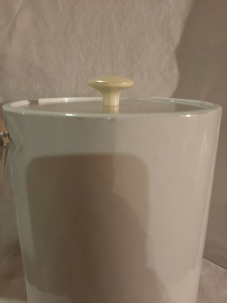 Vintage White Vinyl MCM Ice Bucket Pail with Clear Acrylic Handle Lid 10 