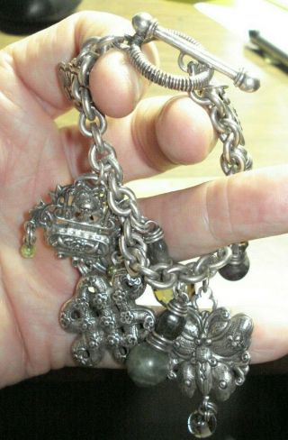 Vintage STEPHEN DWECK heavy sterling silver celtic CHARM bracelet.  7 