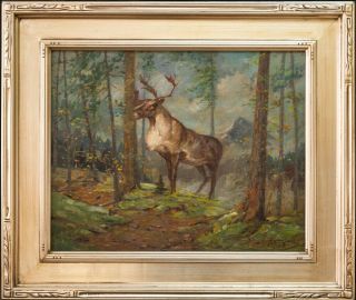 Carl Clemens Moritz Rungius (1869 - 1959) Ny Oil " Moose In The Forest "