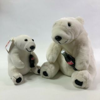 Set Of 2 Coca Cola Polar Bear Plush Toys With Bottles Of Coke