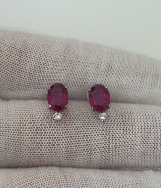 Platinum 1ct Ruby And Diamond Stud Earrings Boxed