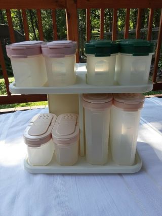 Vintage Tupperware Modular Mates Lazy Susan Spice Rack W/ 2 Large And 6 Small