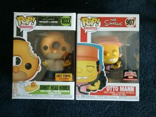 Funko Pop The Simpsons Exclusive Set Donut Head Homer 1033 And Otto Mann 907