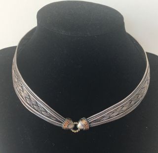Vintage Sterling Silver 925 & 14k Gold Choker Necklace By Designer Rizzo 14.  5”