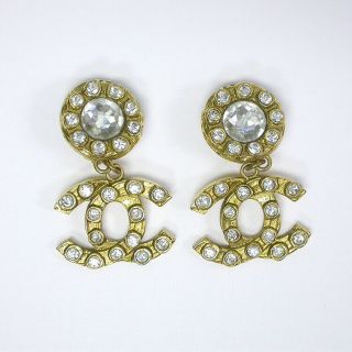 Vintage 1970’s Chanel Of France Gold Tone Clip On Earring With Crystals
