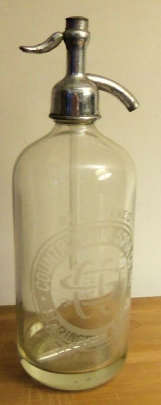 Vintage Country Club Soda Syphon Seltzer Bottle Springfield Mass.
