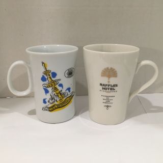 2 Raffles Hotel Singapore Coffee Tall Cups Mugs Different Designs Vg Conditions
