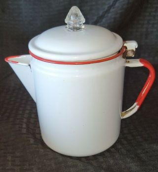 Vintage Red and White Enamel Ware Cowboy Coffee Pot Kettle Teapot 2