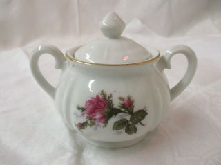 Vintage Japan Moss Rose Porcelain Small Sugar Bowl With Lid