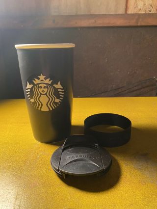 Starbucks 2016 Black White Mermaid Siren Ceramic 12oz Travel Mug/tumbler A5