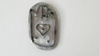 Vintage E.  M.  Handmade Tin Hand W/ Heart Cookie Cutter With Handle