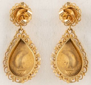 14k Gold Florentine Teardrop Earrings w Turquoise Estate Vintage 2