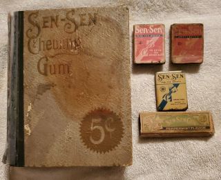 Sen - Sen Chewing Gum Book Box And 3 10 Cent Packs And A 5 Cent Pack