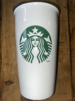 2014 Starbucks 12 Oz.  Coffee Mug Cup White Ceramic Travel Mermaid Tumbler