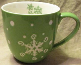 2007 Starbucks 16 Oz.  Holiday Mug,  Green,  Snowflakes,  4.  2 " Tall,  - Vg