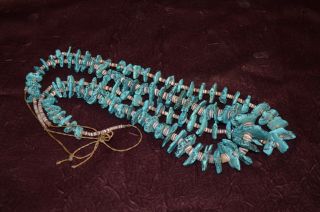 Two Vintage Rough Cut Turquoise And Natural Bead Shamanic Necklaces