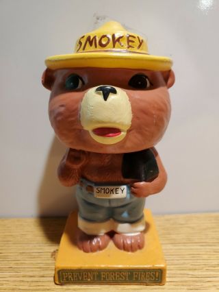 Vintage Smokey The Bear Ceramic Bobble Head Missing Spring
