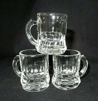 3 Vintage Clear Federal Glass Mini Toy Beer Mug Toothpick Holders Shot Glasses