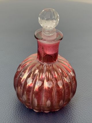 Vintage Cranberry Glass Perfume / Scent Bottle Cut Glass Stopper Red Ruby 10cm
