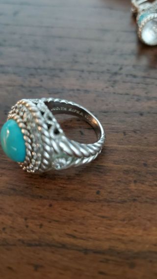 Judith Ripka 925 Sterling Silver CZ Turquoise Set Cuff Bracelet Pendant Ring 2