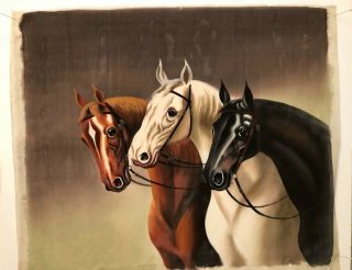 Two Paintings In Color Of Horses On Silk Signed By The Artist