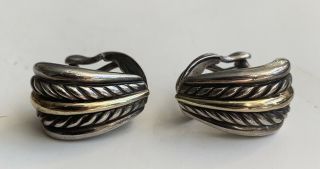 David Yurman 925 Sterling Silver & 750 / 18k Gold Cable Earrings