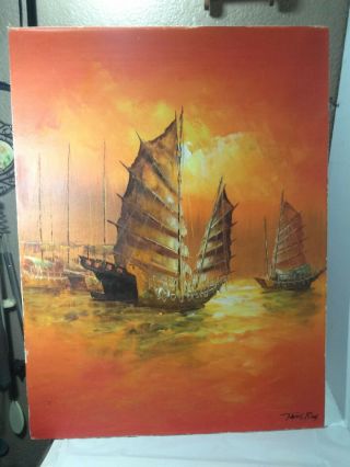 Outstanding Vintage Mcm Asian Oil Painting Signed Tang Ping 18 X 24