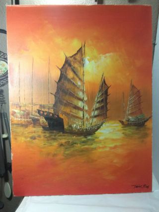 Outstanding vintage MCM Asian oil painting signed TANG PING 18 x 24 2