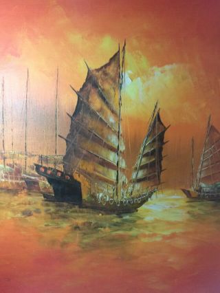 Outstanding vintage MCM Asian oil painting signed TANG PING 18 x 24 3
