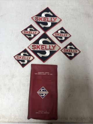 (6) Skelly Oil Co Uniform Patches And Road Map Holder