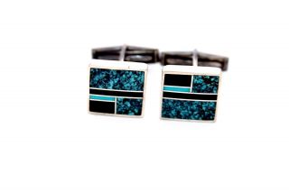 Vtg Navajo Modernist Ray Tracey Knifewing Sterling Silver Turquoise Cufflinks