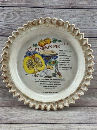 Vintage Ceramic Pumpkin Pie Dish Plate With Food Recipe 11” Baking Kitchen