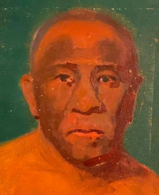 Vintage Portrait Painting African American Male Artist Signed Bald Man -