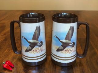 Vtg Set Of 2 Les Kouba Canadian Goose Thermo Serv Large Mugs With Handles Usa