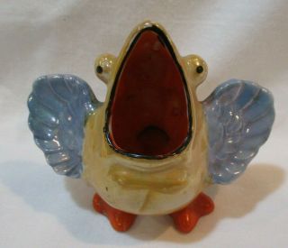 Vintage Open Mouth Baby Bird Toothpick Holder Gold & Blue Lusterware Japan 3.  25 "
