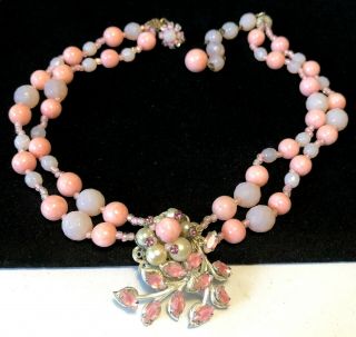 Miriam Haskell Necklace Rare Vintage Signed Pink Glass R/s Pearl Choker A5